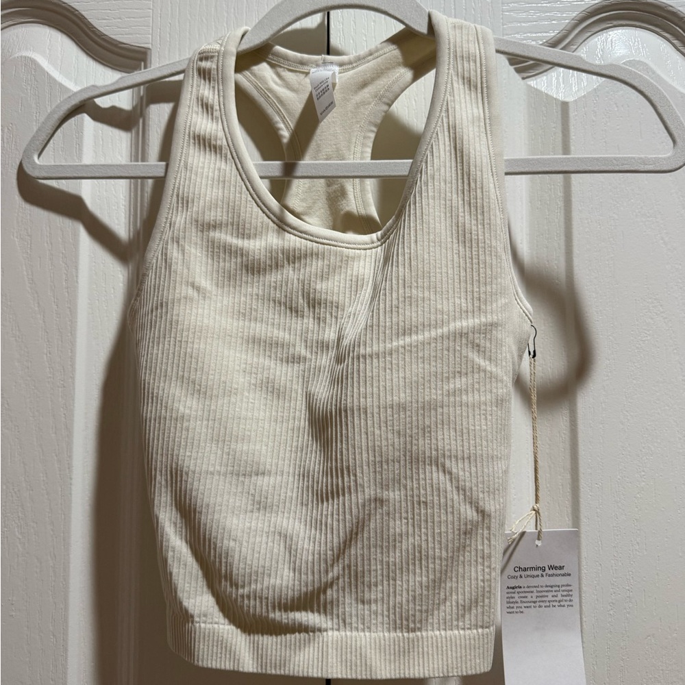 Amazon Cream Ribbed Crop Top
